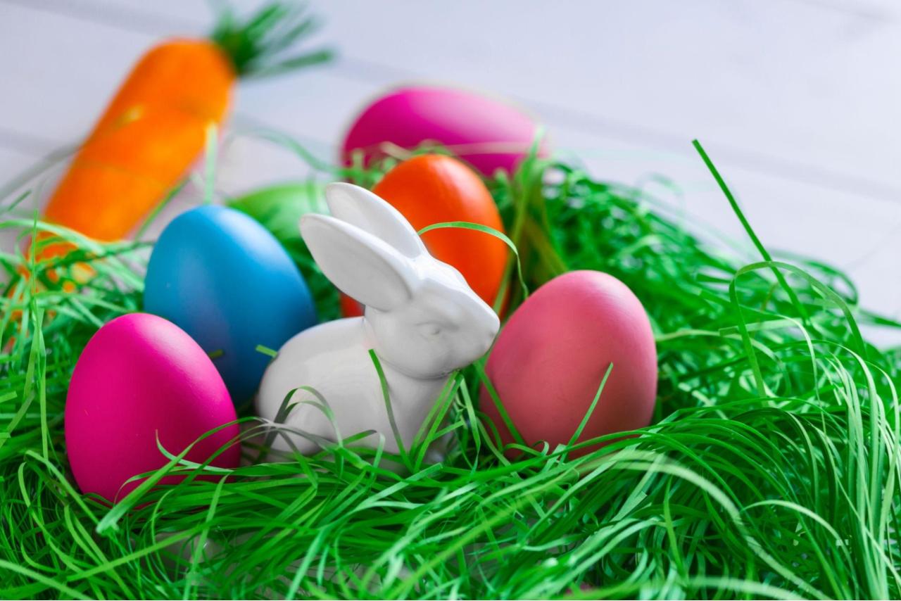 colored easter eggs in grass