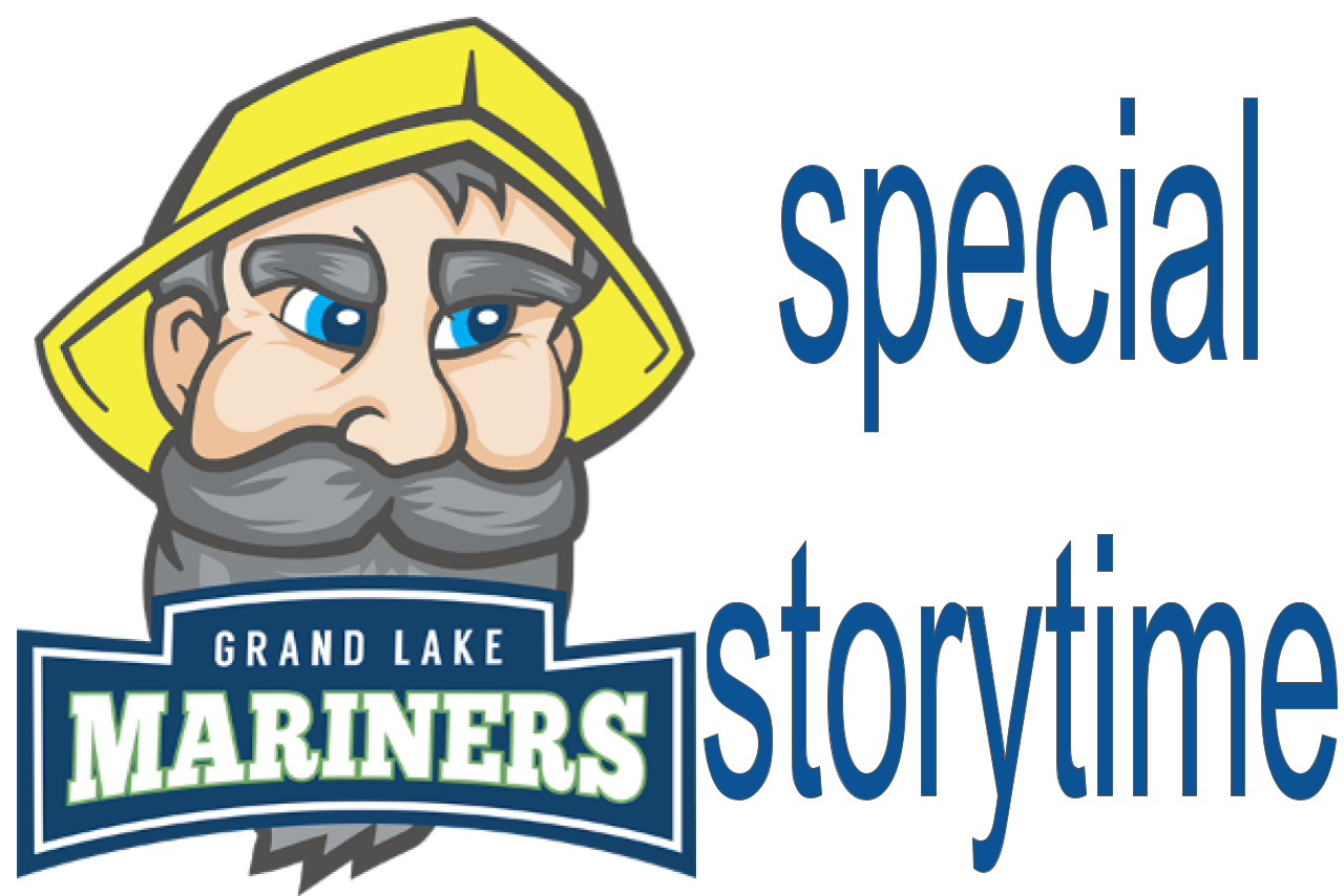 mariners logo with blue lettering saying special storytime