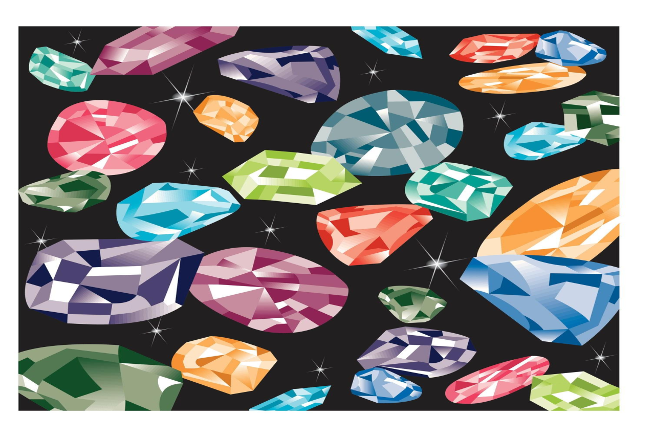 black background with rainbow gems 