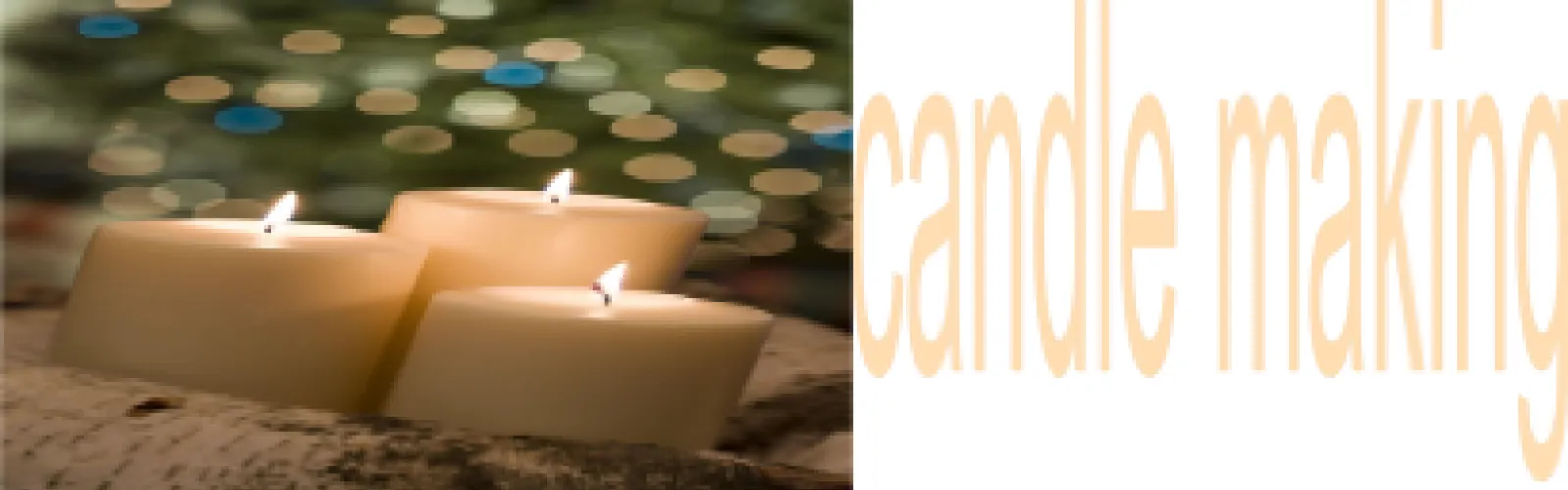 three lit candles with candle making typed in cream colored font