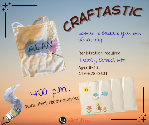 ombre background with canvas bags and date of event on flyer