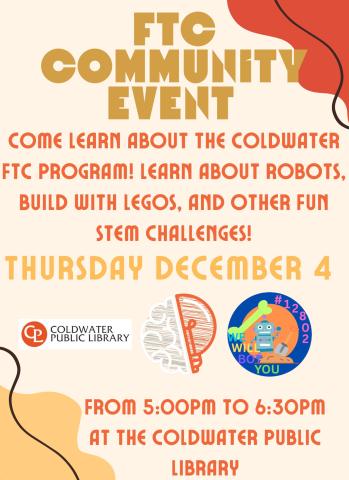 robotics community event flyer yellow with orange border