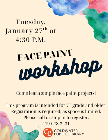 yellow background with watercolor paint. describing sign-up process for face paint workshop