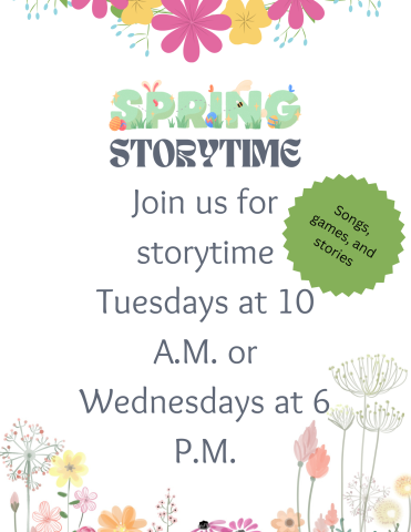 spring storytime hours with flower border
