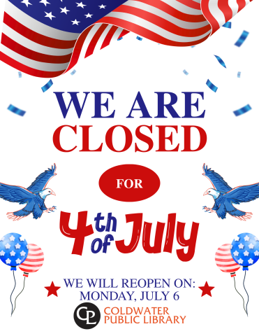 american flag with red and blue font with details of closure for fourth of july