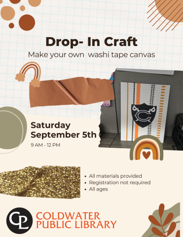 tan background with green and burnt orange accents details of canvas craft with photo of project 