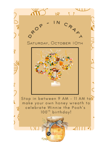 tan background with bees and jar of honey. craft example shown with details of event outlined